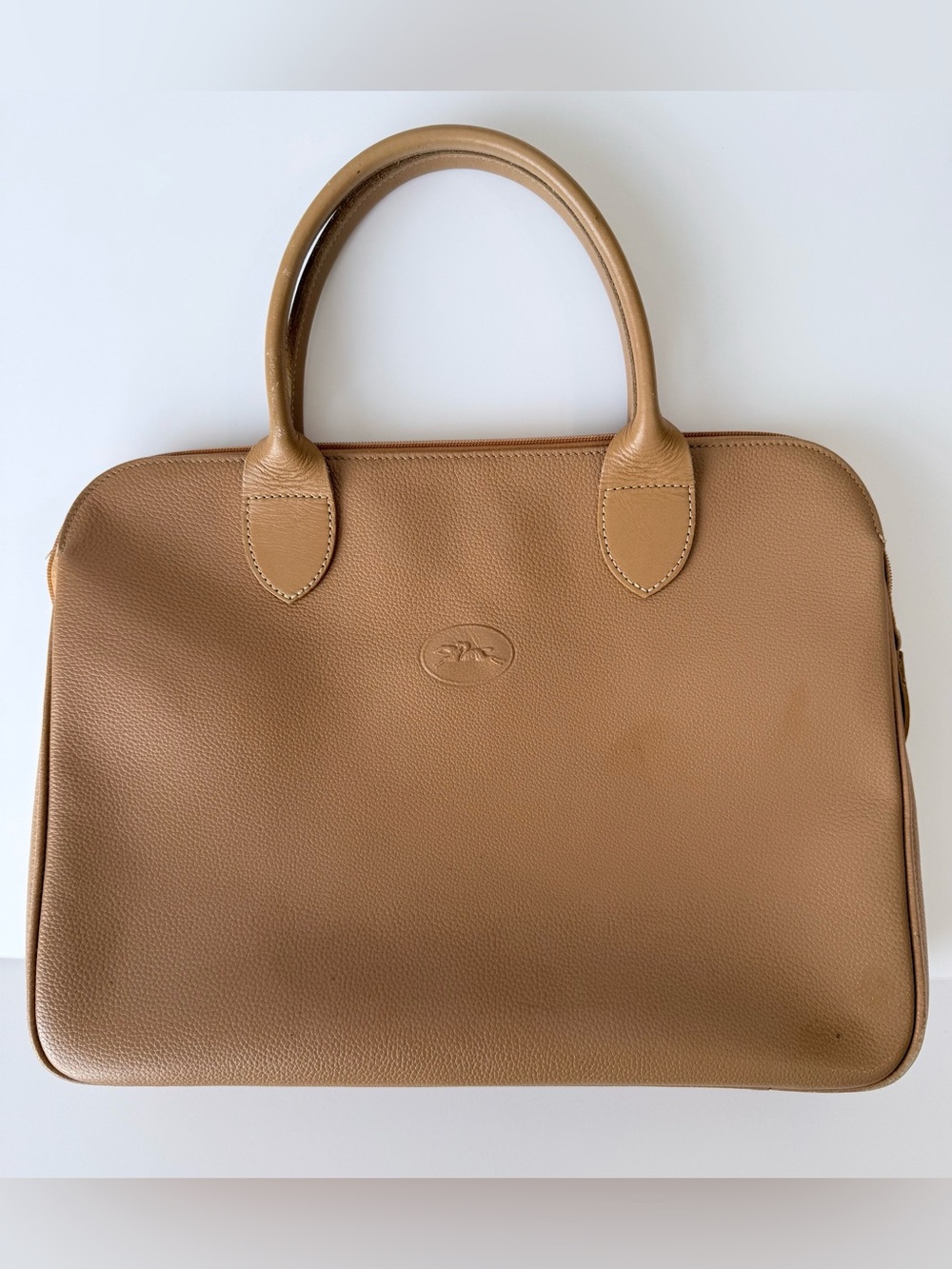 Vintage Longchamp Le Foulonné Tan Leather Document Briefcase Bag Made in France